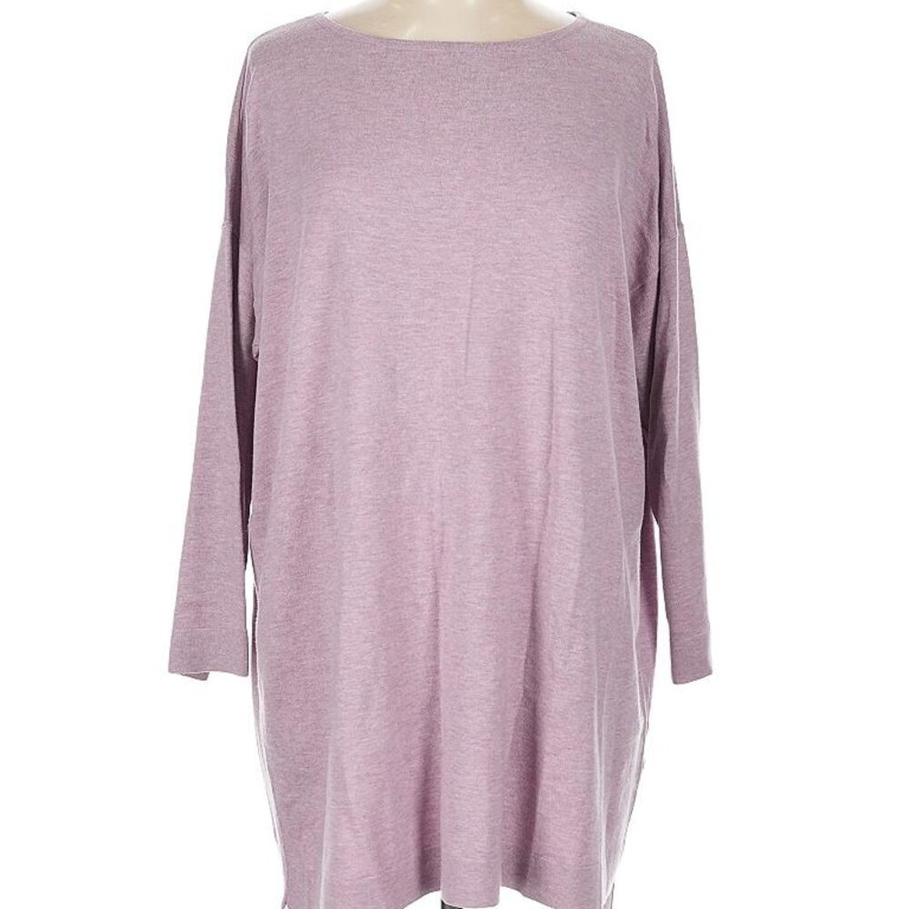 EILEEN FISHER Mauve Ultra Soft Bateau Neck Pullover Long Sweater Size Large
